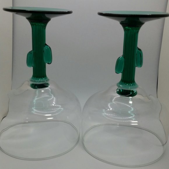 Libbey Cactus Margarita Glasses With Juniper Stem Cactus Stems Coupe Set of 2 - Picture 9 of 10